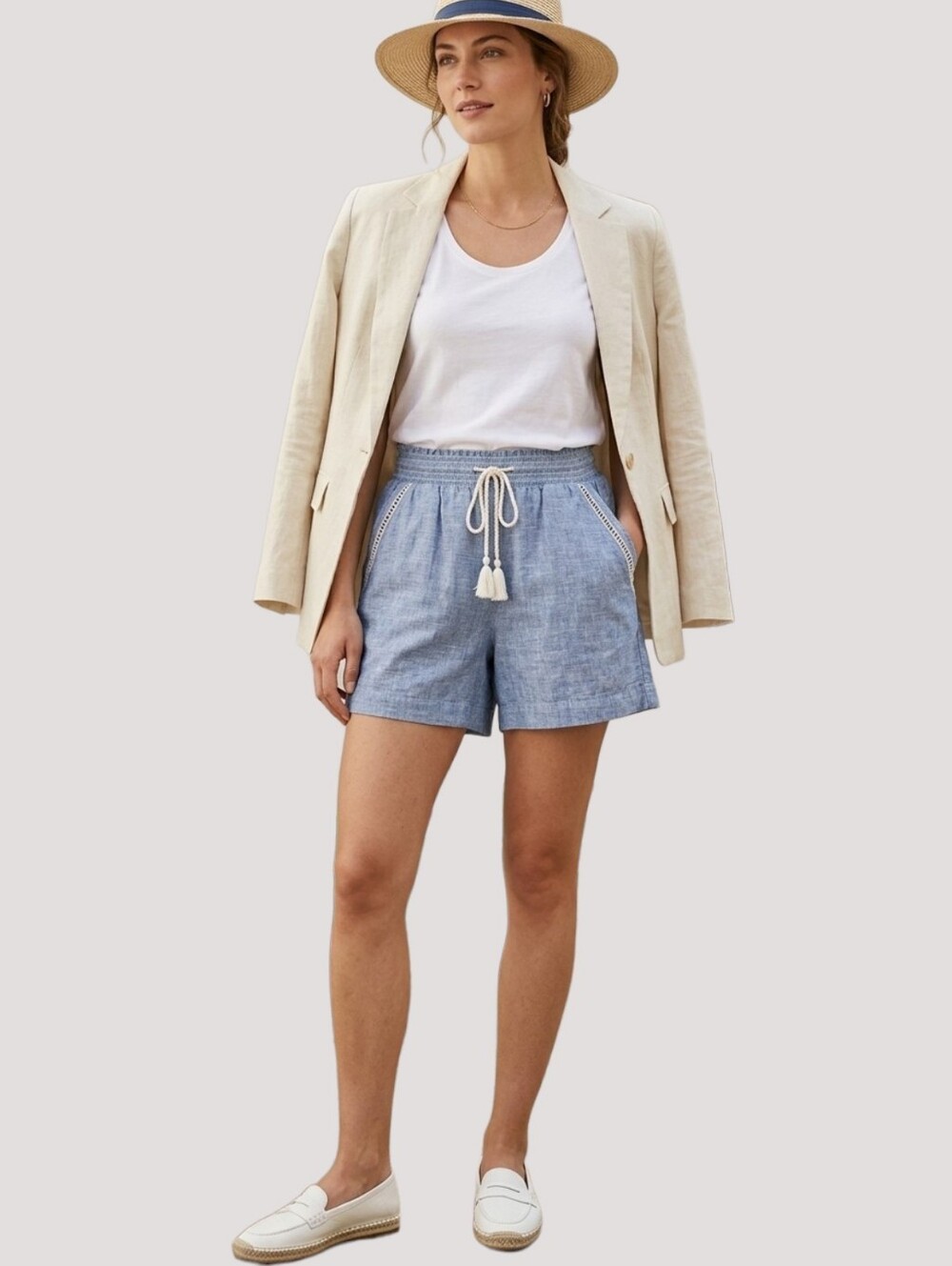 BRIGGS New York- Light Blue Drawstring Linen Resort Shorts